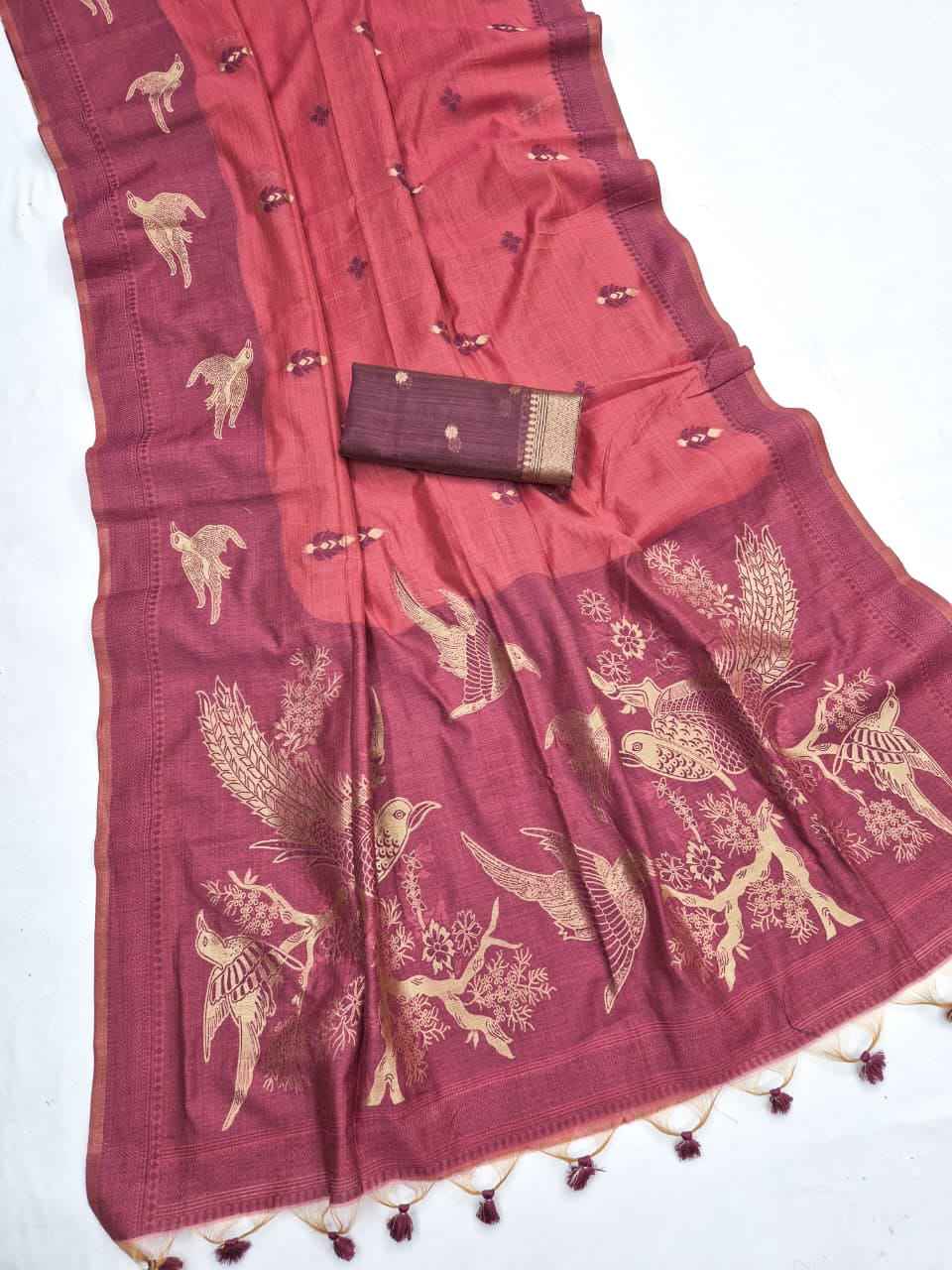 SOFT MUGA COTTON SPARROW ZARI WEAVING SAREE 