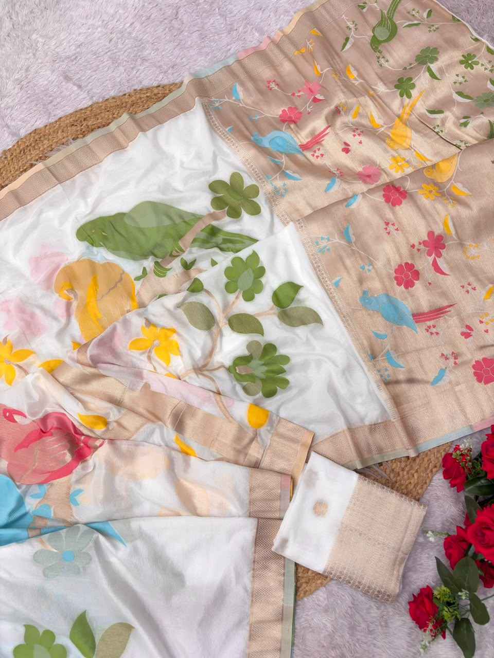 SOFT PURE KHADI CREPE SILK MEENAKRI ZARI WEAVING SAREE 