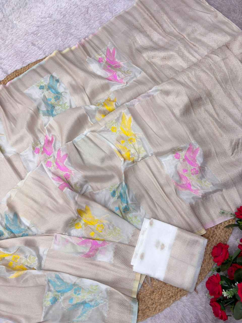SOFT PURE KHADI CREPE SILK MEENAKRI ZARI WEAVING SAREE 
