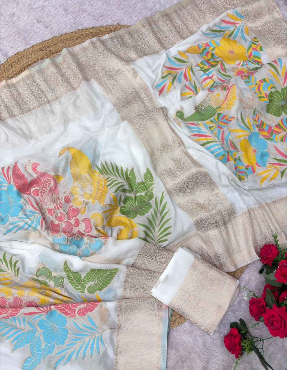 SOFT PURE KHADI CREPE SILK MEENAKRI ZARI WEAVING SAREE 