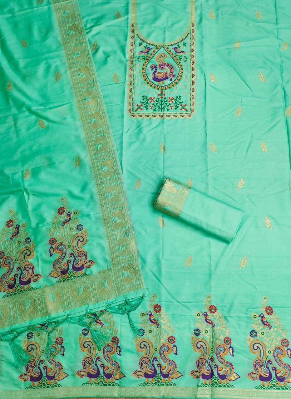 SOFT SILK BLEND WITH RICH PAITHANI ZARI WEAVING DRESS MATERIAL 025