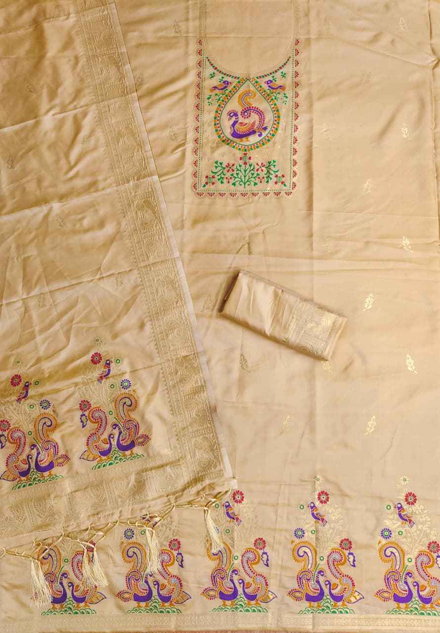SOFT SILK BLEND WITH RICH PAITHANI ZARI WEAVING DRESS MATERIAL 025