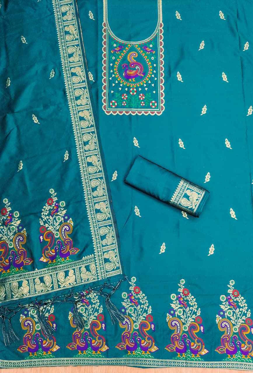 SOFT SILK BLEND WITH RICH PAITHANI ZARI WEAVING DRESS MATERIAL 025