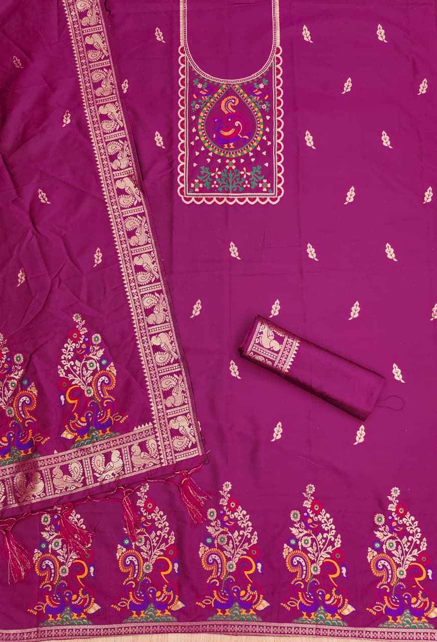 SOFT SILK BLEND WITH RICH PAITHANI ZARI WEAVING DRESS MATERIAL 025