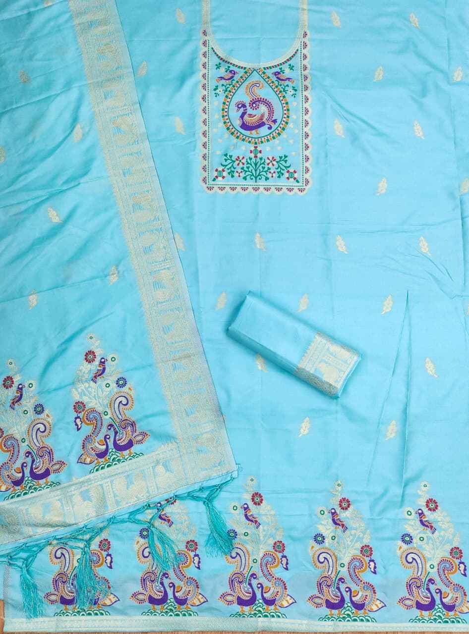 SOFT SILK BLEND WITH RICH PAITHANI ZARI WEAVING DRESS MATERIAL 025