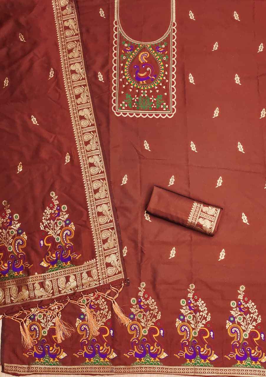 SOFT SILK BLEND WITH RICH PAITHANI ZARI WEAVING DRESS MATERIAL 025