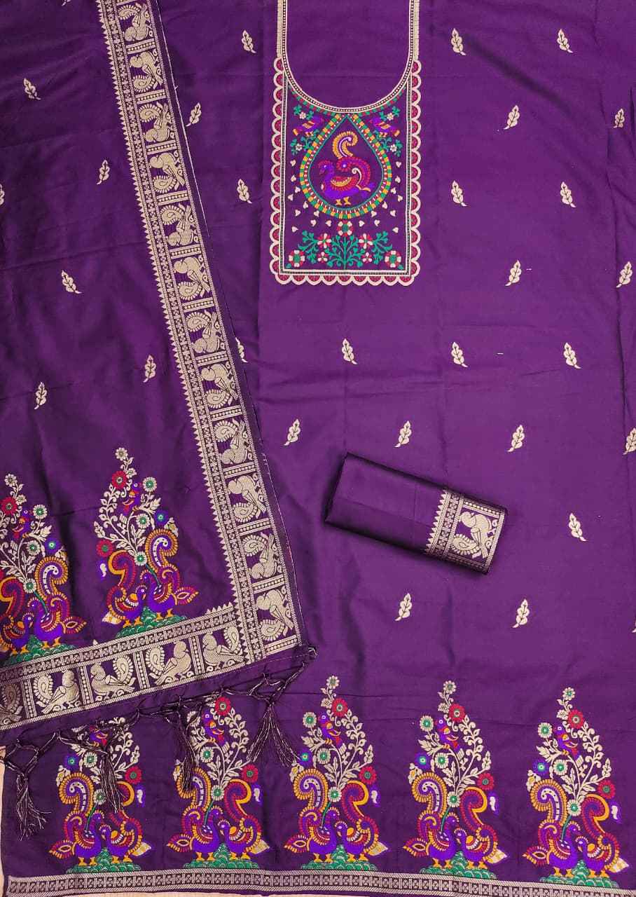 SOFT SILK BLEND WITH RICH PAITHANI ZARI WEAVING DRESS MATERIAL 025