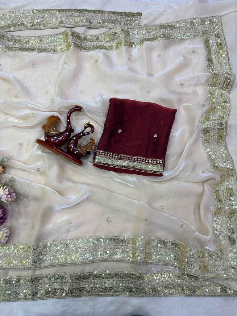 SOFT SPACE SILK SEQUINS EMBROIDERY WORK SAREE