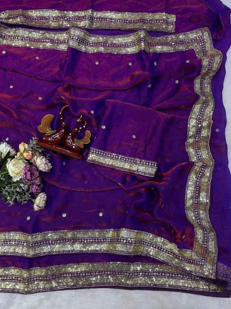 SOFT SPACE SILK SEQUINS EMBROIDERY WORK SAREE