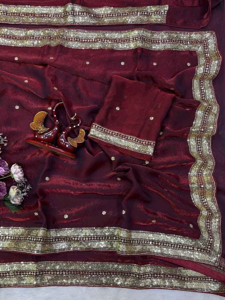 SOFT SPACE SILK SEQUINS EMBROIDERY WORK SAREE