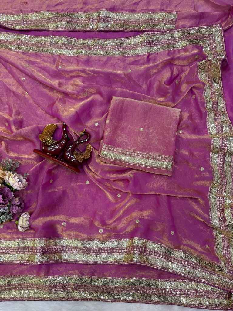 SOFT SPACE SILK SEQUINS EMBROIDERY WORK SAREE