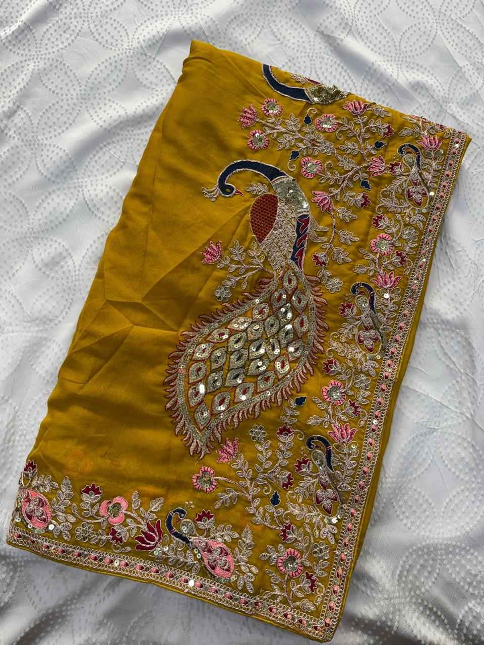 SOFT STAR GEORGETTE EMBROIDERY CUTWORK WORK SAREE 