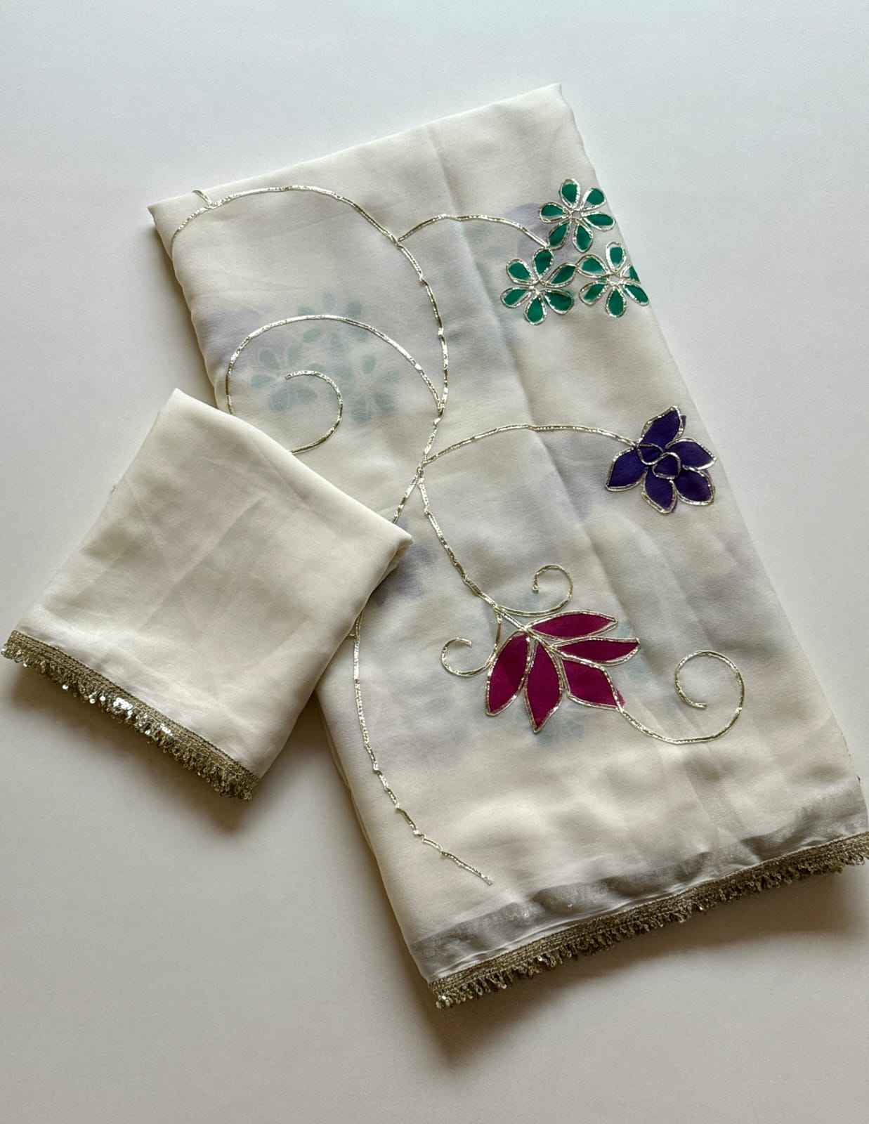 SOFT STAR GEORGETTE GOTA WORK HANDPRINT SAREE 