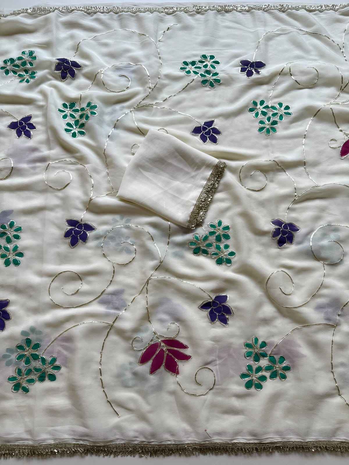 SOFT STAR GEORGETTE GOTA WORK HANDPRINT SAREE 