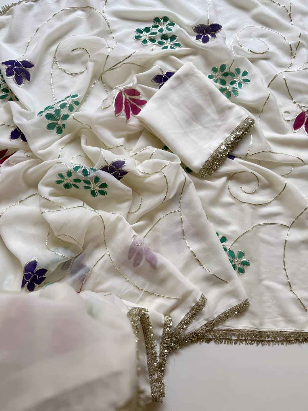 SOFT STAR GEORGETTE GOTA WORK HANDPRINT SAREE 