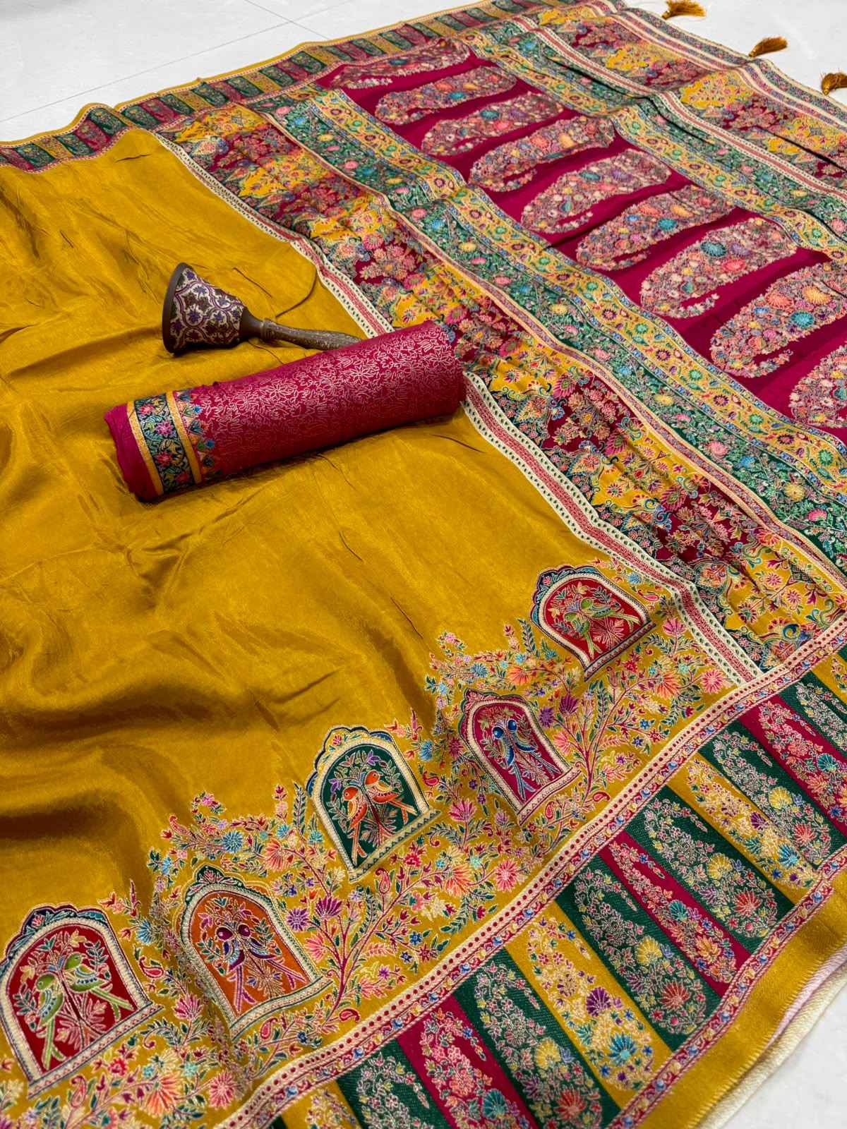 SOFT VISCOS GAJJI SILK POSITION PASHMINA ZARI WEAVING SAREE 