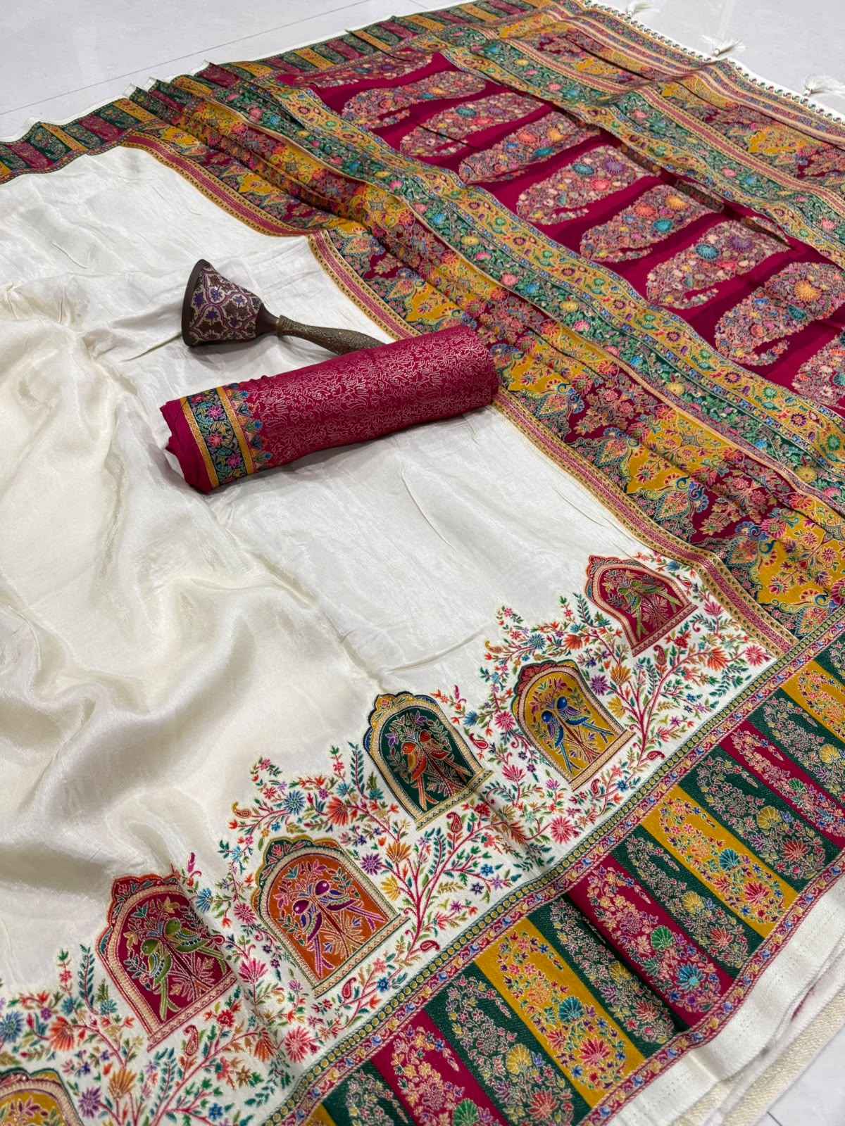 SOFT VISCOS GAJJI SILK POSITION PASHMINA ZARI WEAVING SAREE 
