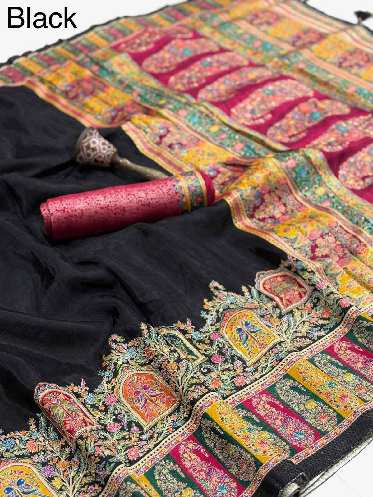 SOFT VISCOS GAJJI SILK POSITION PASHMINA ZARI WEAVING SAREE 
