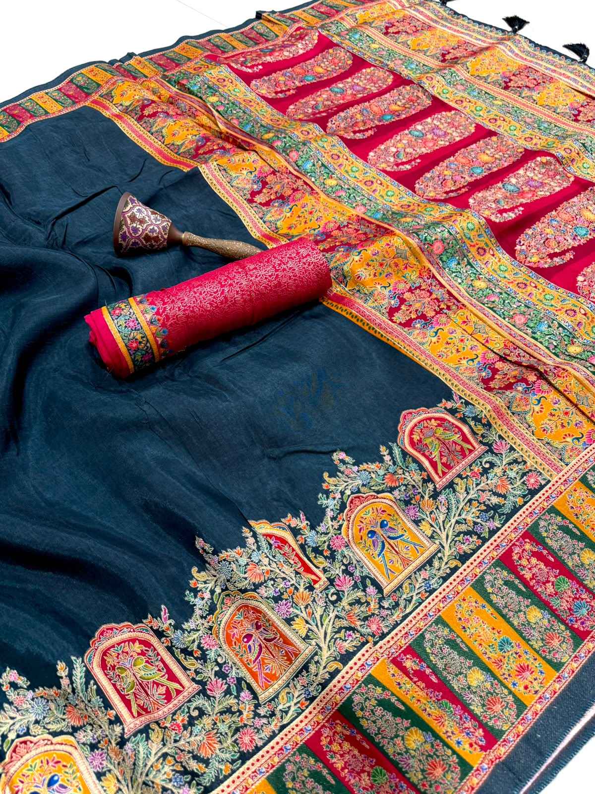 SOFT VISCOS GAJJI SILK POSITION PASHMINA ZARI WEAVING SAREE 