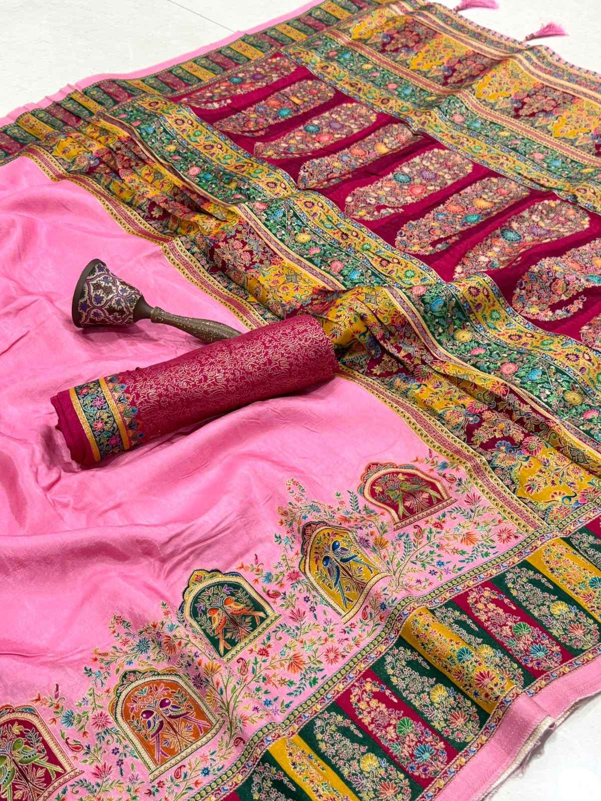 SOFT VISCOS GAJJI SILK POSITION PASHMINA ZARI WEAVING SAREE 