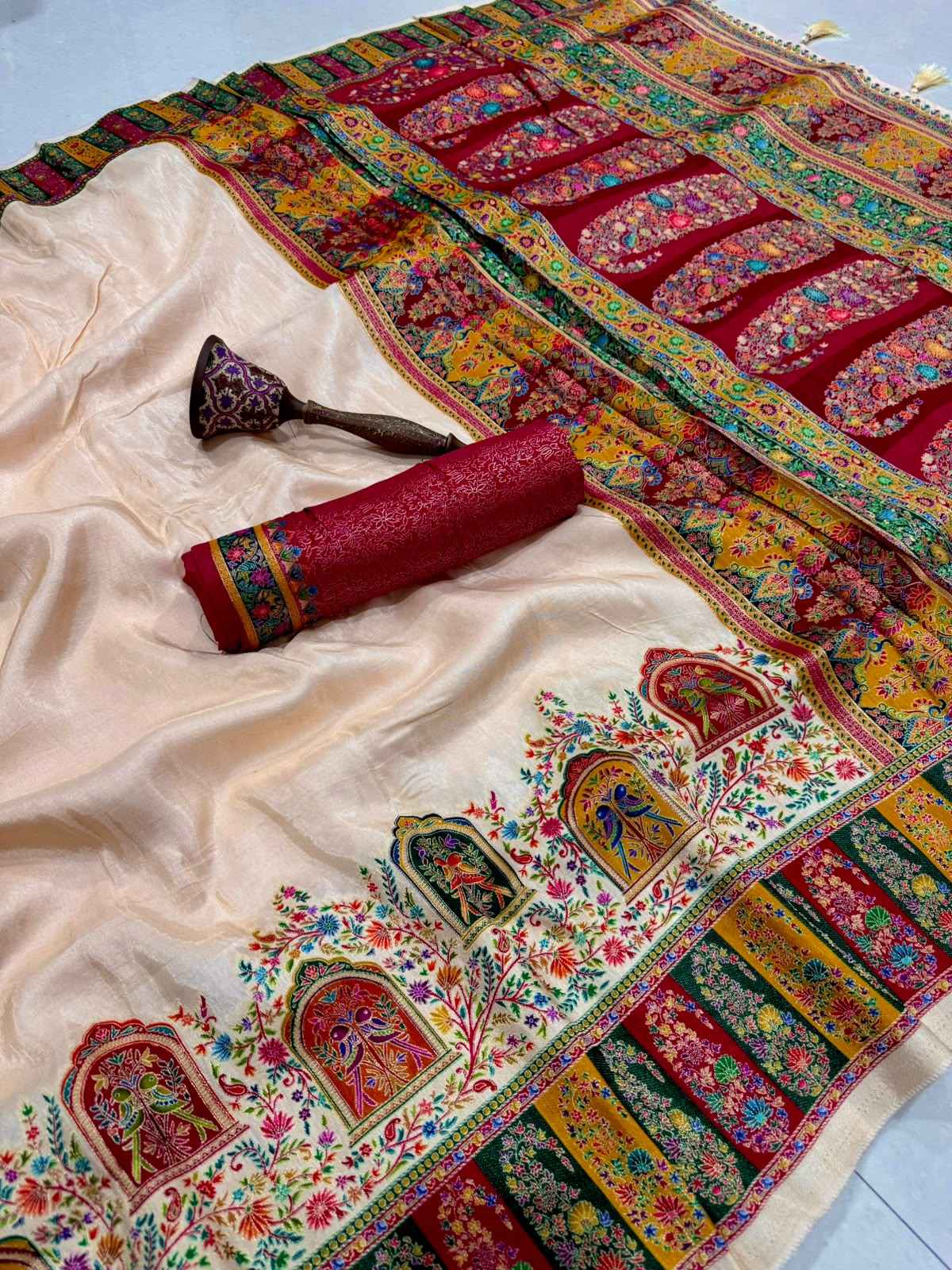 SOFT VISCOS GAJJI SILK POSITION PASHMINA ZARI WEAVING SAREE 