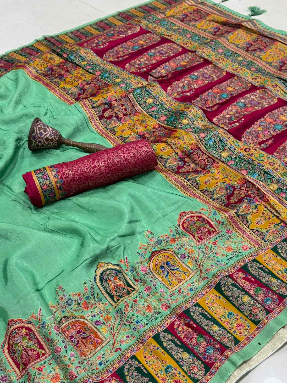 SOFT VISCOS GAJJI SILK POSITION PASHMINA ZARI WEAVING SAREE 