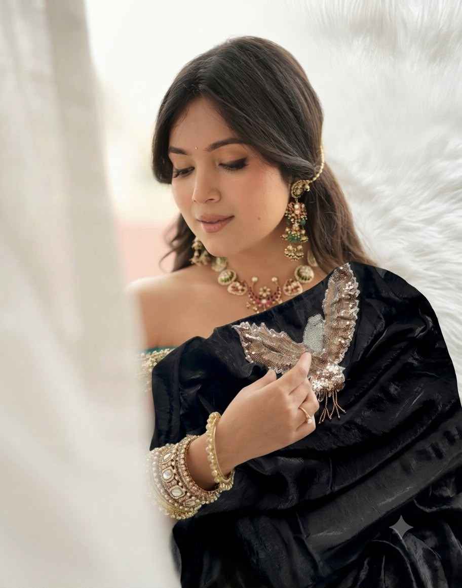 SPACE SILK CUTDANA SEQUENCE BEADS WORK DESIGENR SAREE
