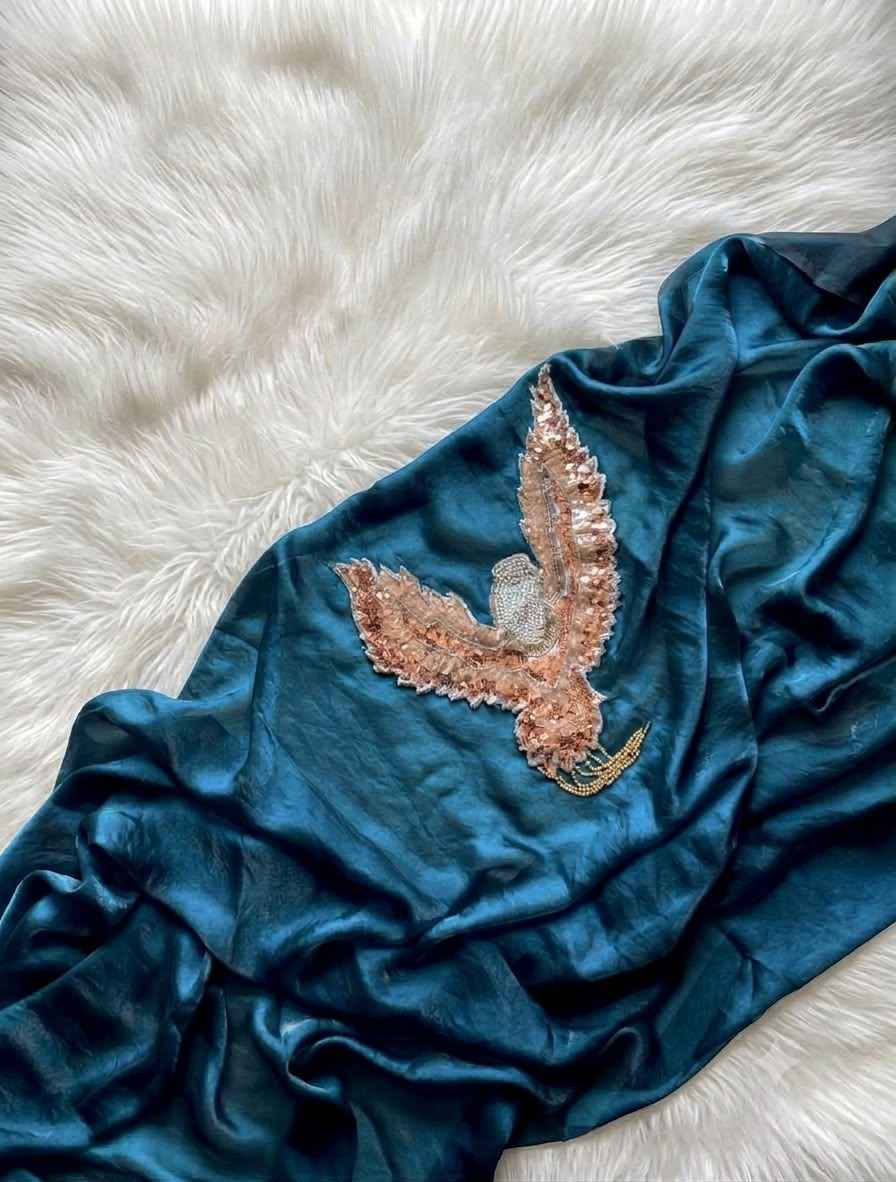 SPACE SILK CUTDANA SEQUENCE BEADS WORK DESIGENR SAREE