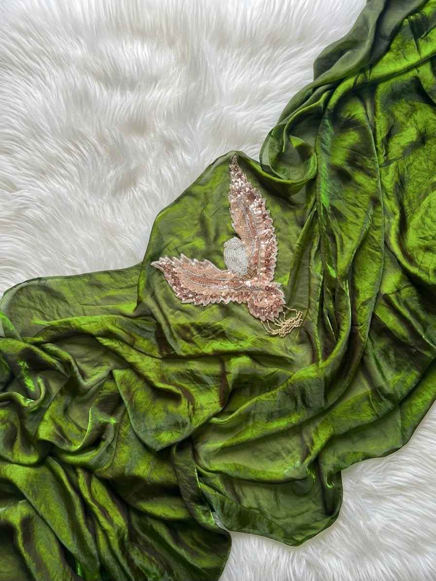 SPACE SILK CUTDANA SEQUENCE BEADS WORK DESIGENR SAREE