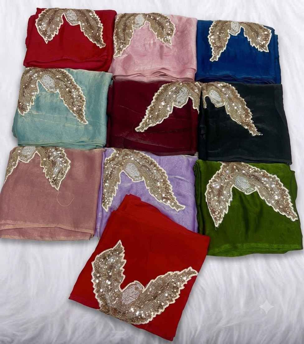 SPACE SILK CUTDANA SEQUENCE BEADS WORK DESIGENR SAREE