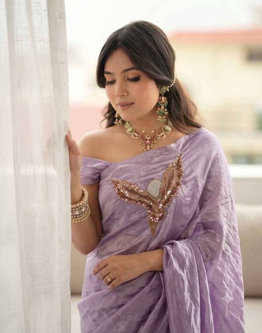 SPACE SILK CUTDANA SEQUENCE BEADS WORK DESIGENR SAREE