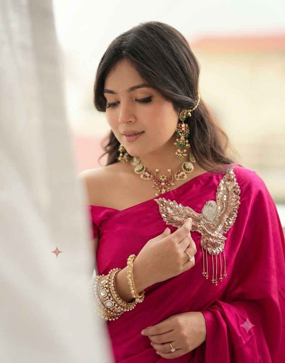 SPACE SILK CUTDANA SEQUENCE BEADS WORK DESIGENR SAREE