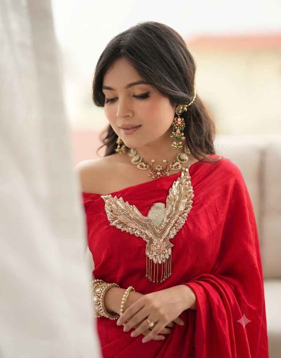 SPACE SILK CUTDANA SEQUENCE BEADS WORK DESIGENR SAREE