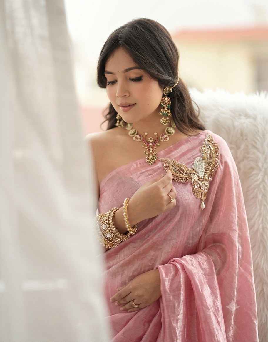 SPACE SILK CUTDANA SEQUENCE BEADS WORK DESIGENR SAREE