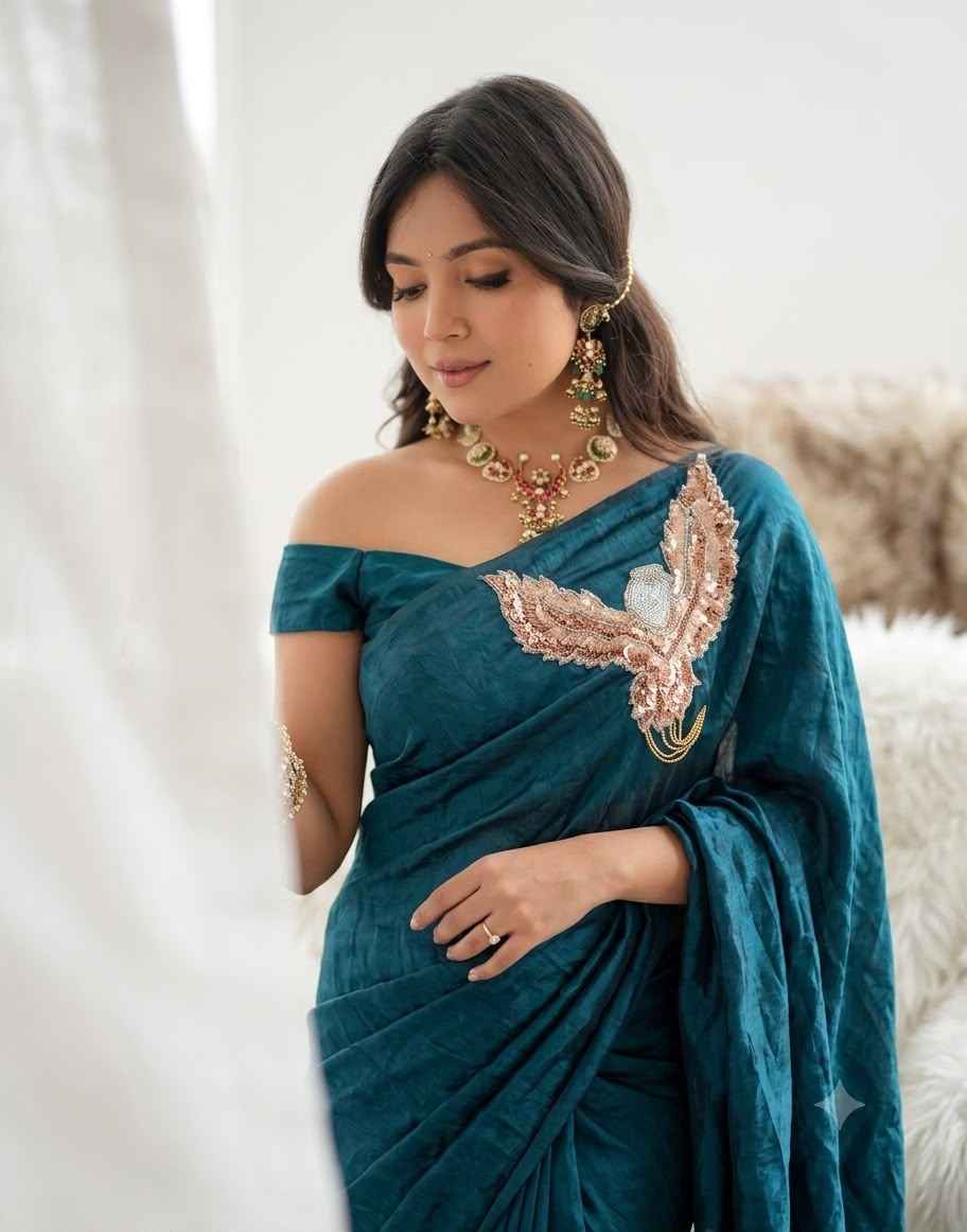 SPACE SILK CUTDANA SEQUENCE BEADS WORK DESIGENR SAREE