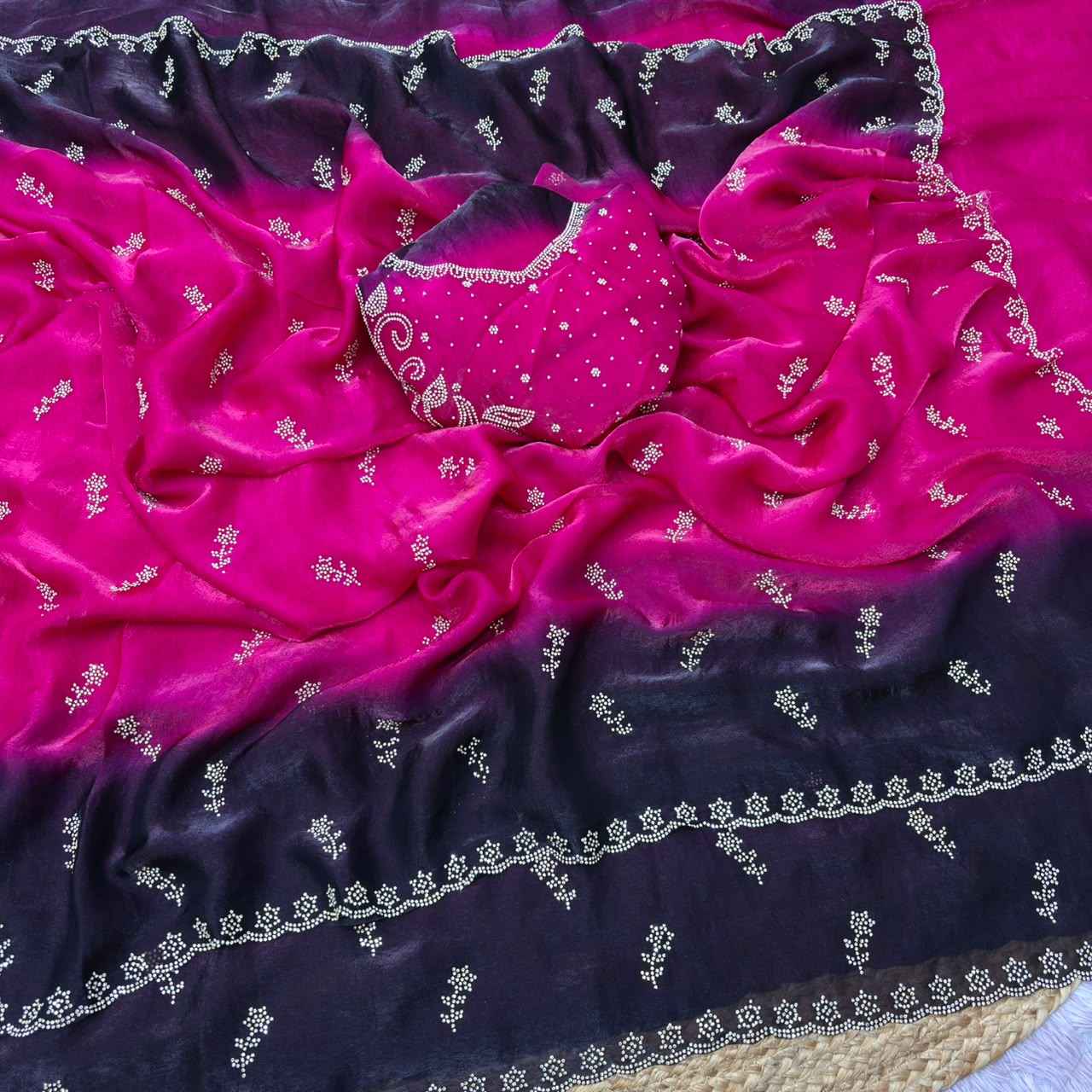SPACE SILK PADDING JARKHAN SIROSKI WORK SAREE