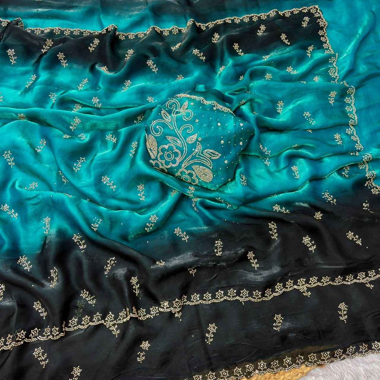 SPACE SILK PADDING JARKHAN SIROSKI WORK SAREE