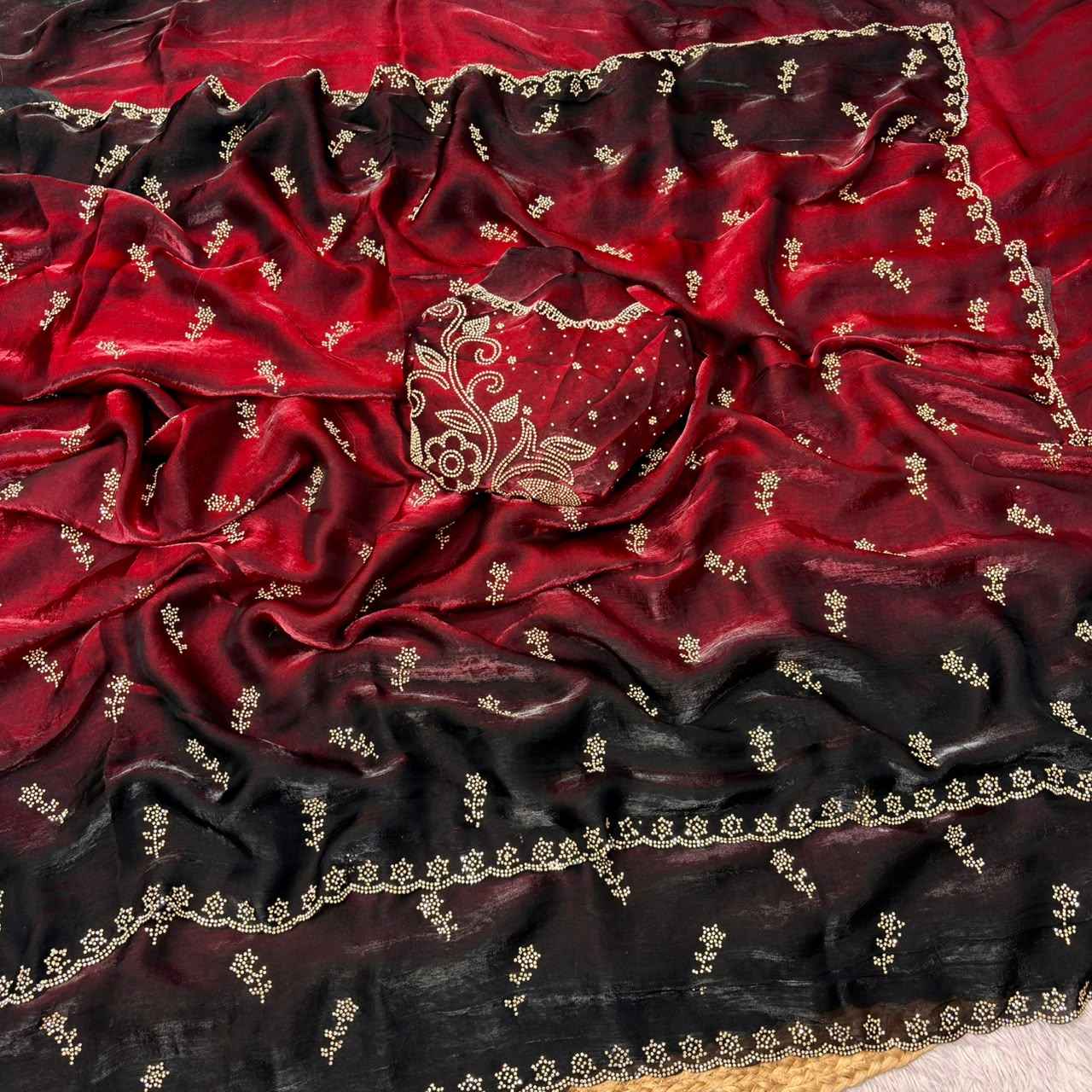 SPACE SILK PADDING JARKHAN SIROSKI WORK SAREE