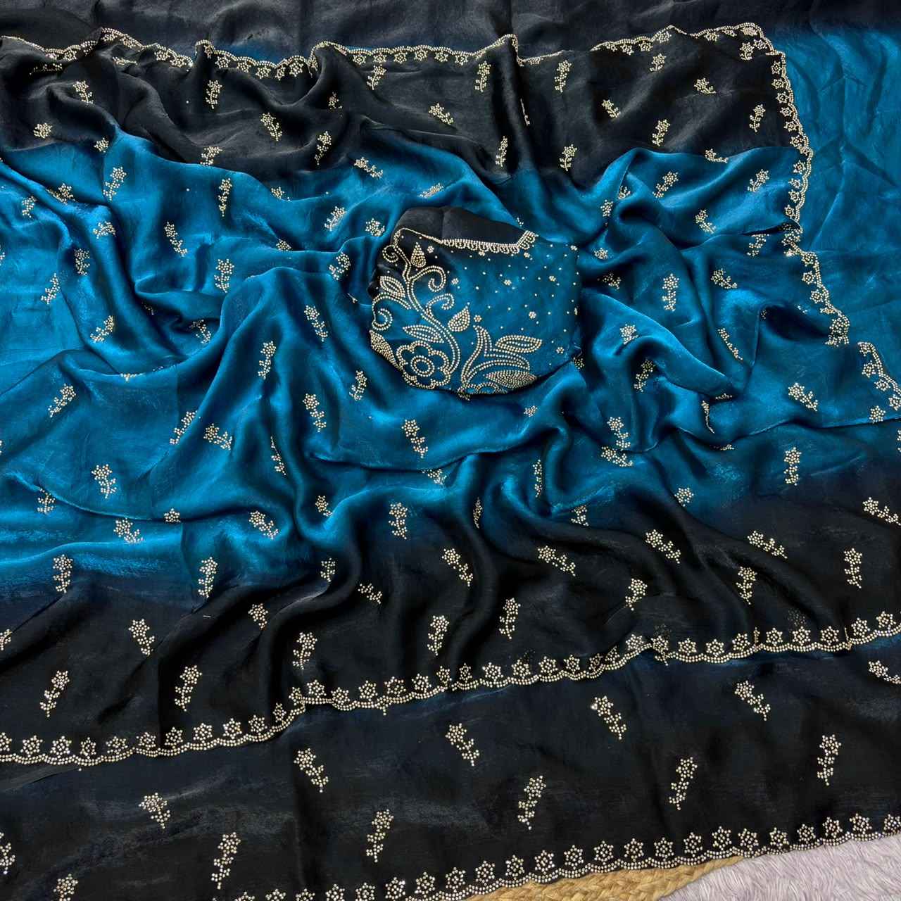 SPACE SILK PADDING JARKHAN SIROSKI WORK SAREE