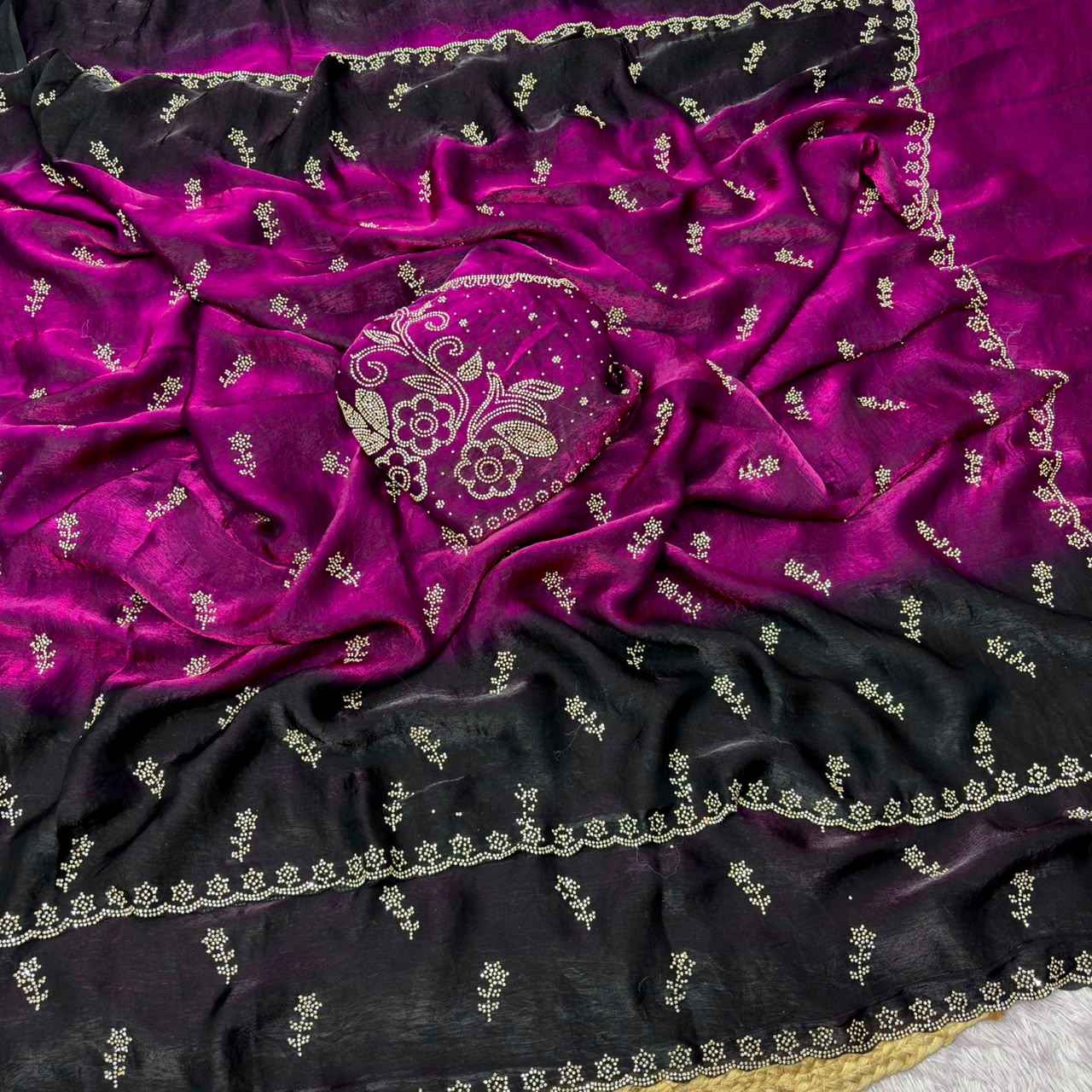 SPACE SILK PADDING JARKHAN SIROSKI WORK SAREE