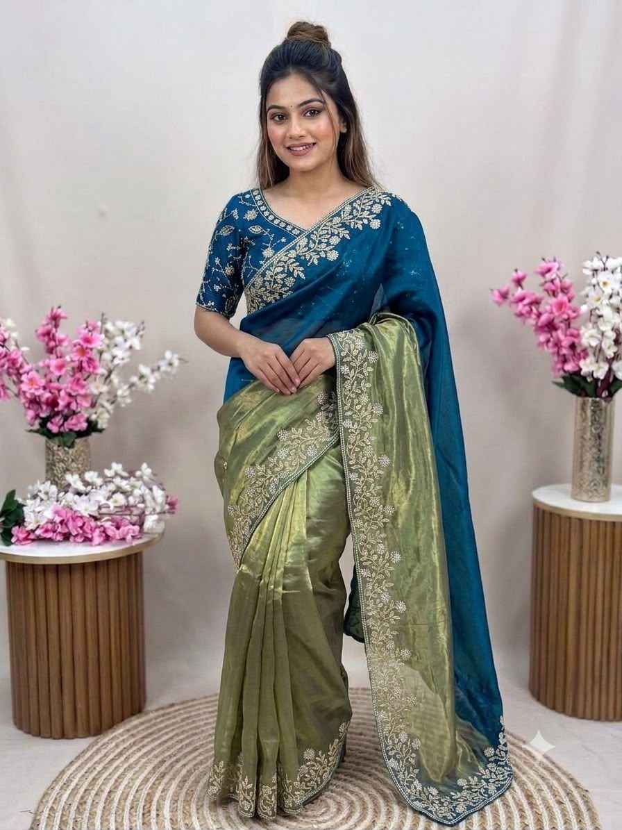 SPACE SILK SEQUENCE BRITS WORK SAREE
