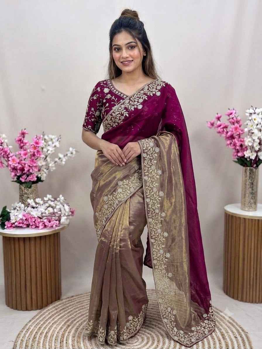 SPACE SILK SEQUENCE BRITS WORK SAREE