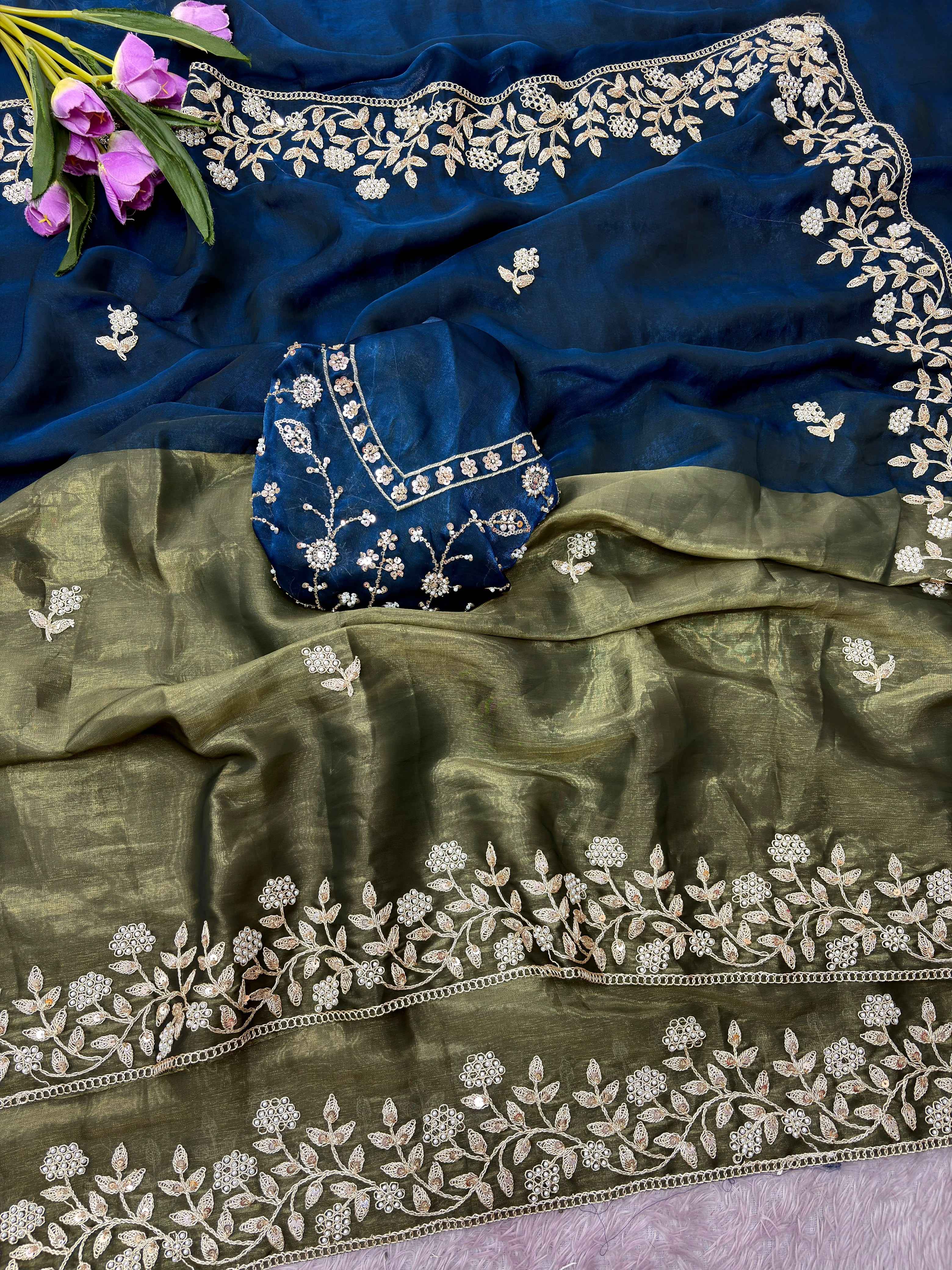 SPACE SILK SEQUENCE BRITS WORK SAREE