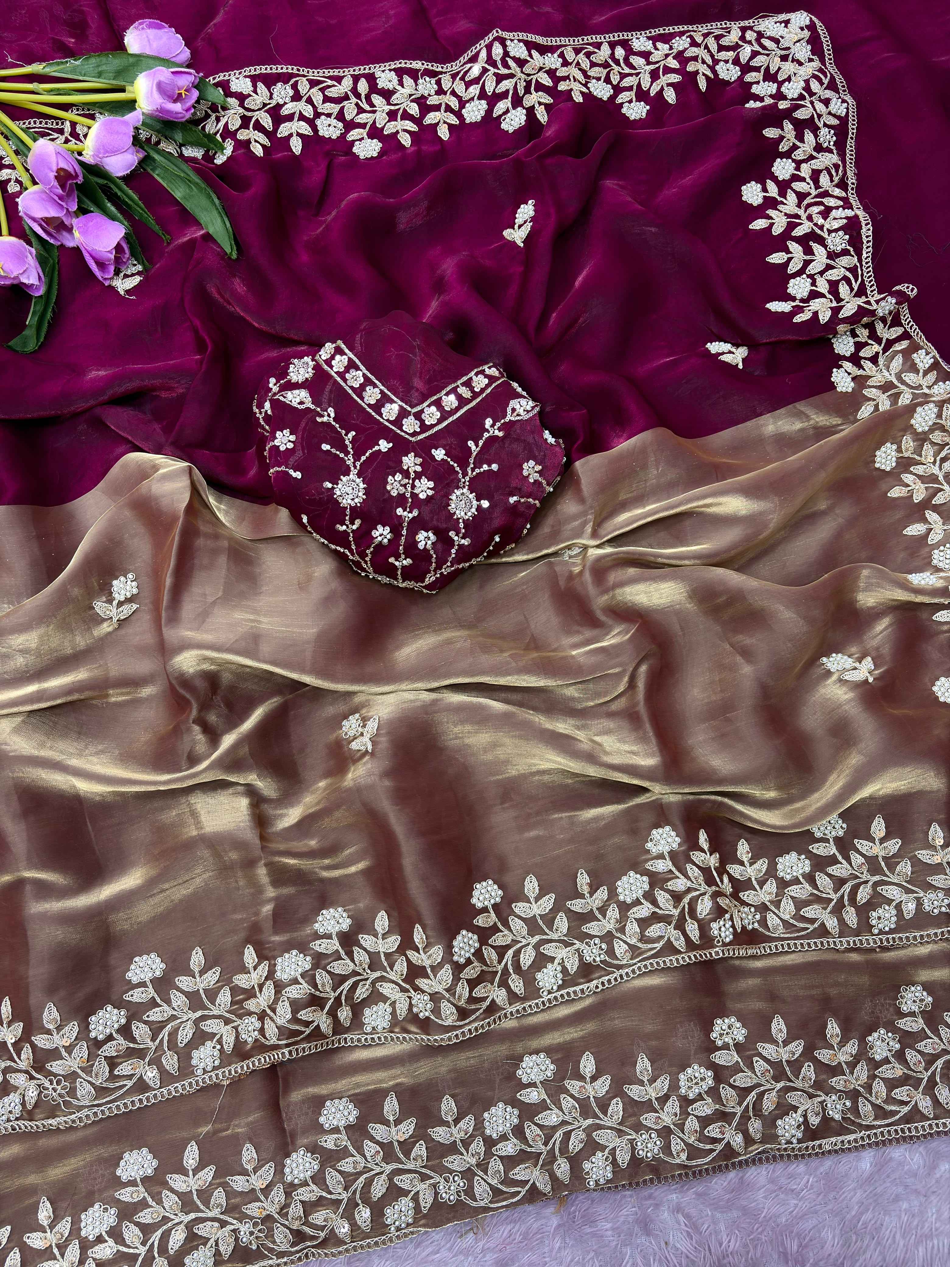 SPACE SILK SEQUENCE BRITS WORK SAREE