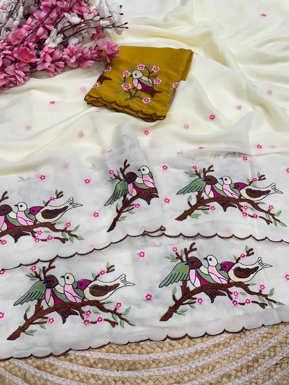 STAR GORGETTE MULTI EMBROIDERY WORK SAREE 