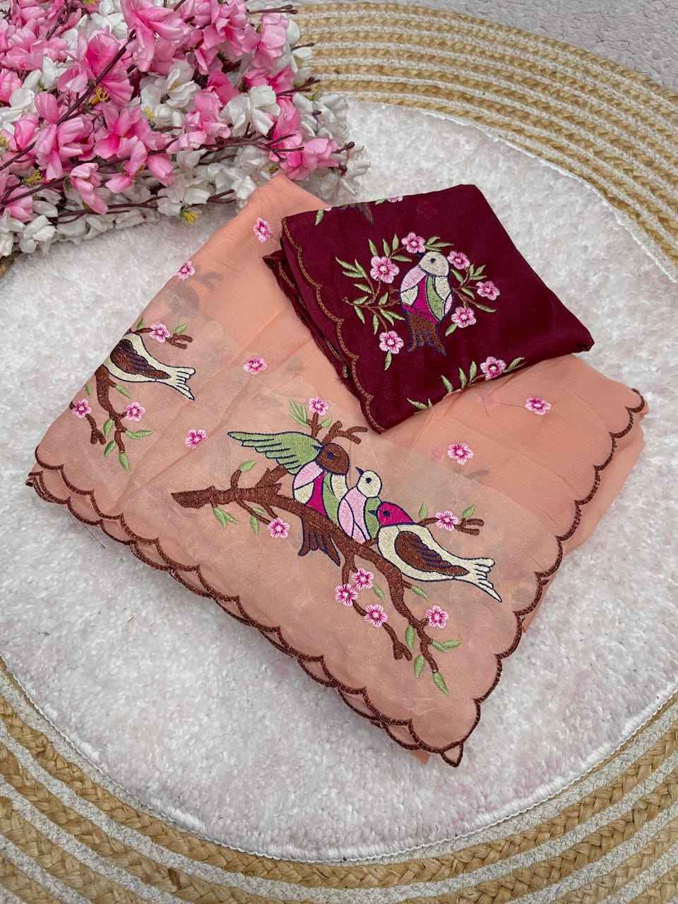 STAR GORGETTE MULTI EMBROIDERY WORK SAREE 