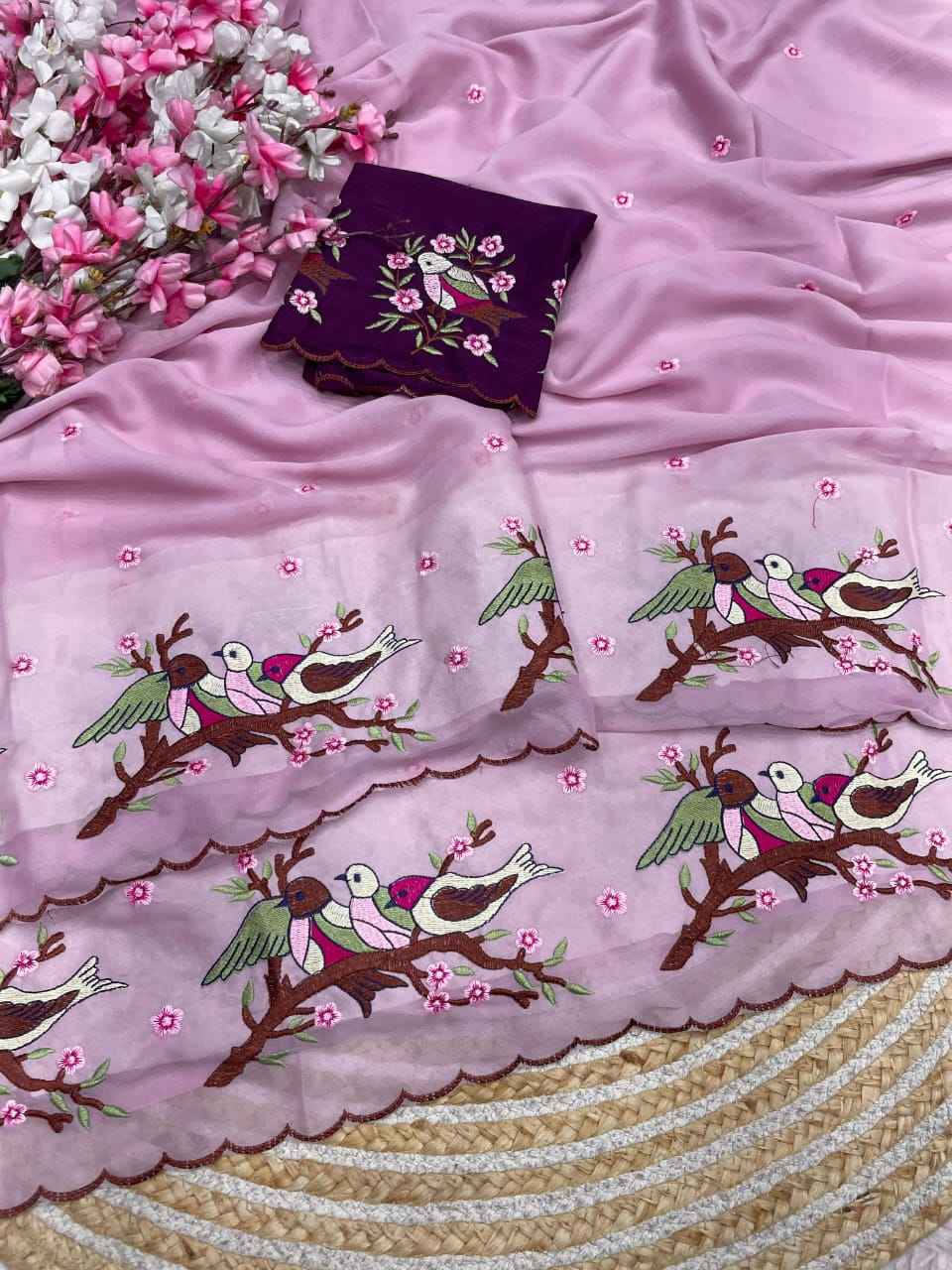 STAR GORGETTE MULTI EMBROIDERY WORK SAREE 