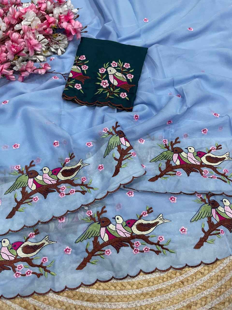 STAR GORGETTE MULTI EMBROIDERY WORK SAREE 