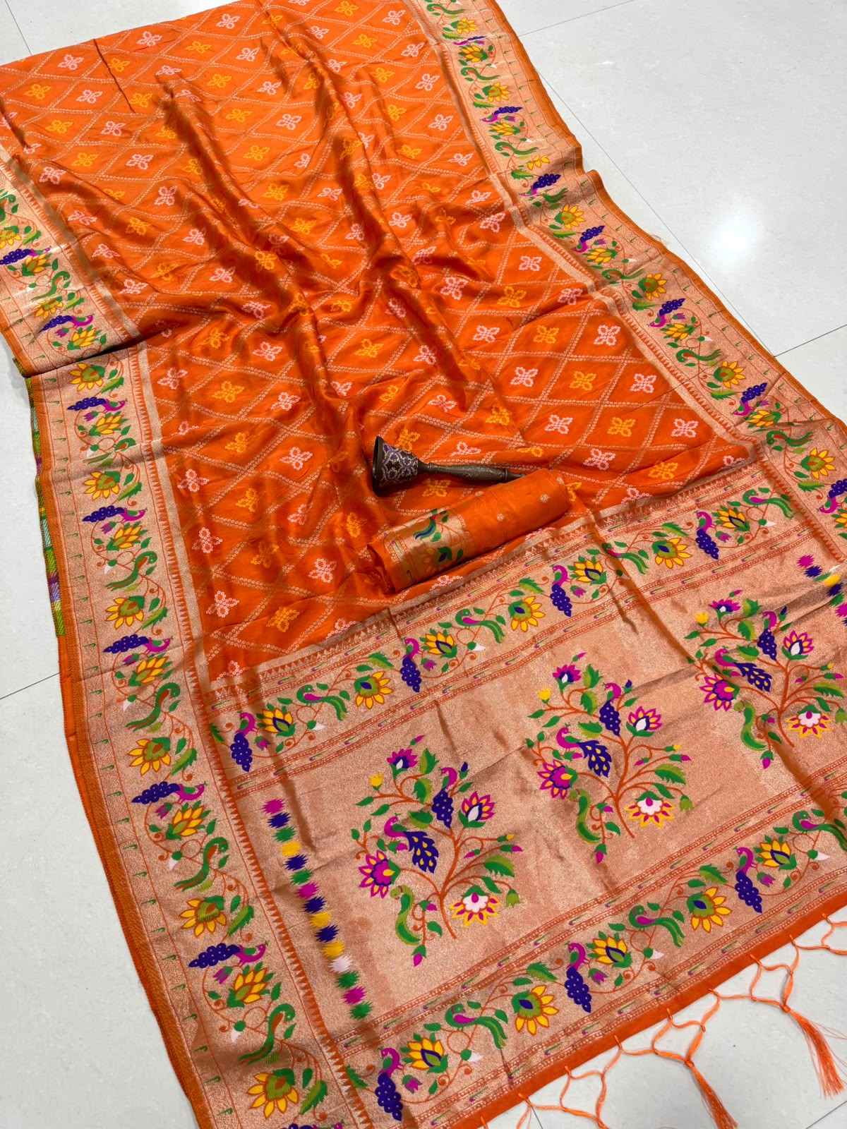 VISCOSE SILK MINAKARI ZARI WEAVING BANDHEJ PAITHANI SAREE