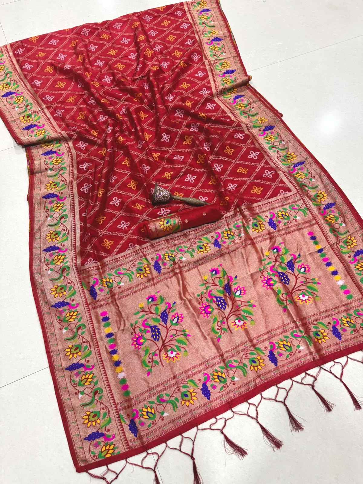 VISCOSE SILK MINAKARI ZARI WEAVING BANDHEJ PAITHANI SAREE